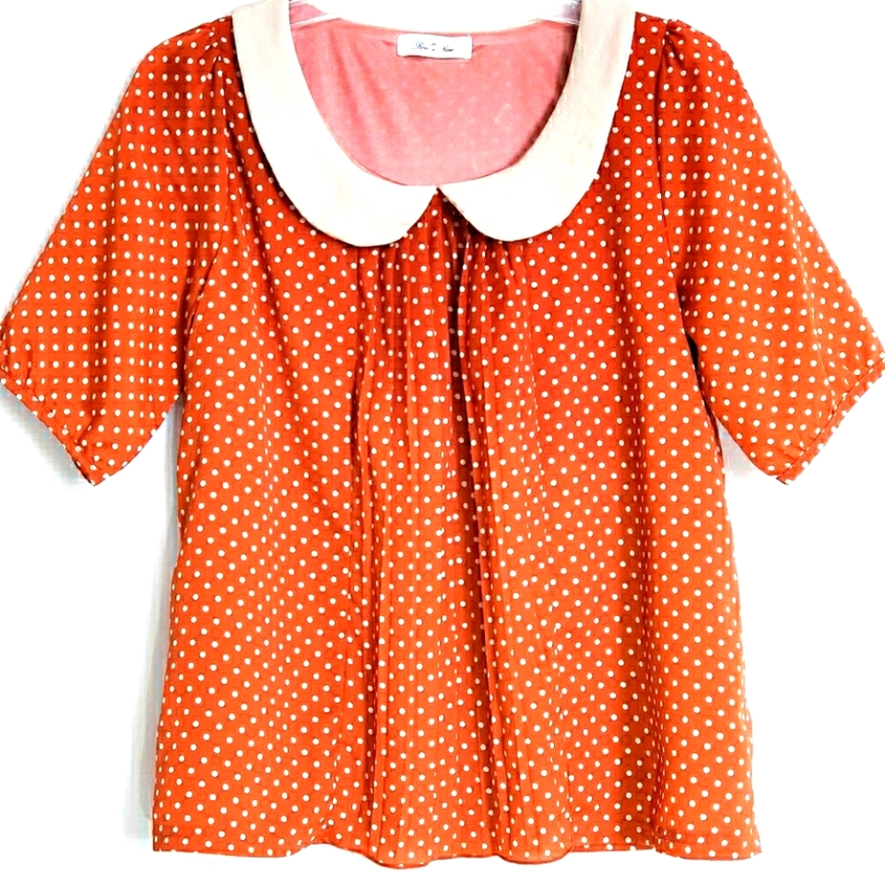 Rew de Rew  Polka Dot Short Sleeve Collar Top